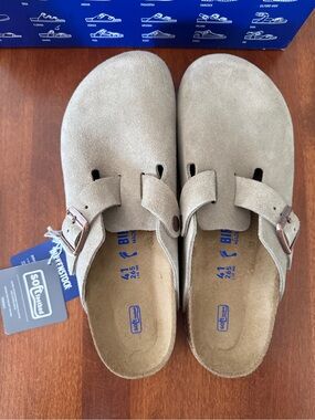Birkenstock Kids Taupe Suede Clogs with Buckle